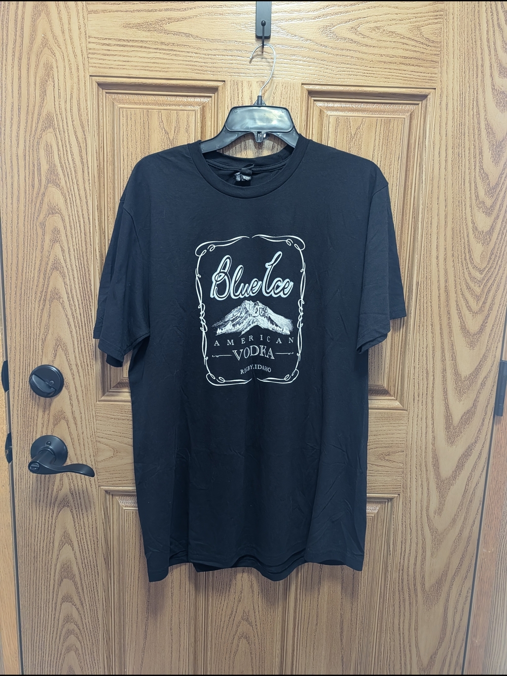 District Black Short Sleeve Tee with White 'Blue Ice' Vodka Graphic